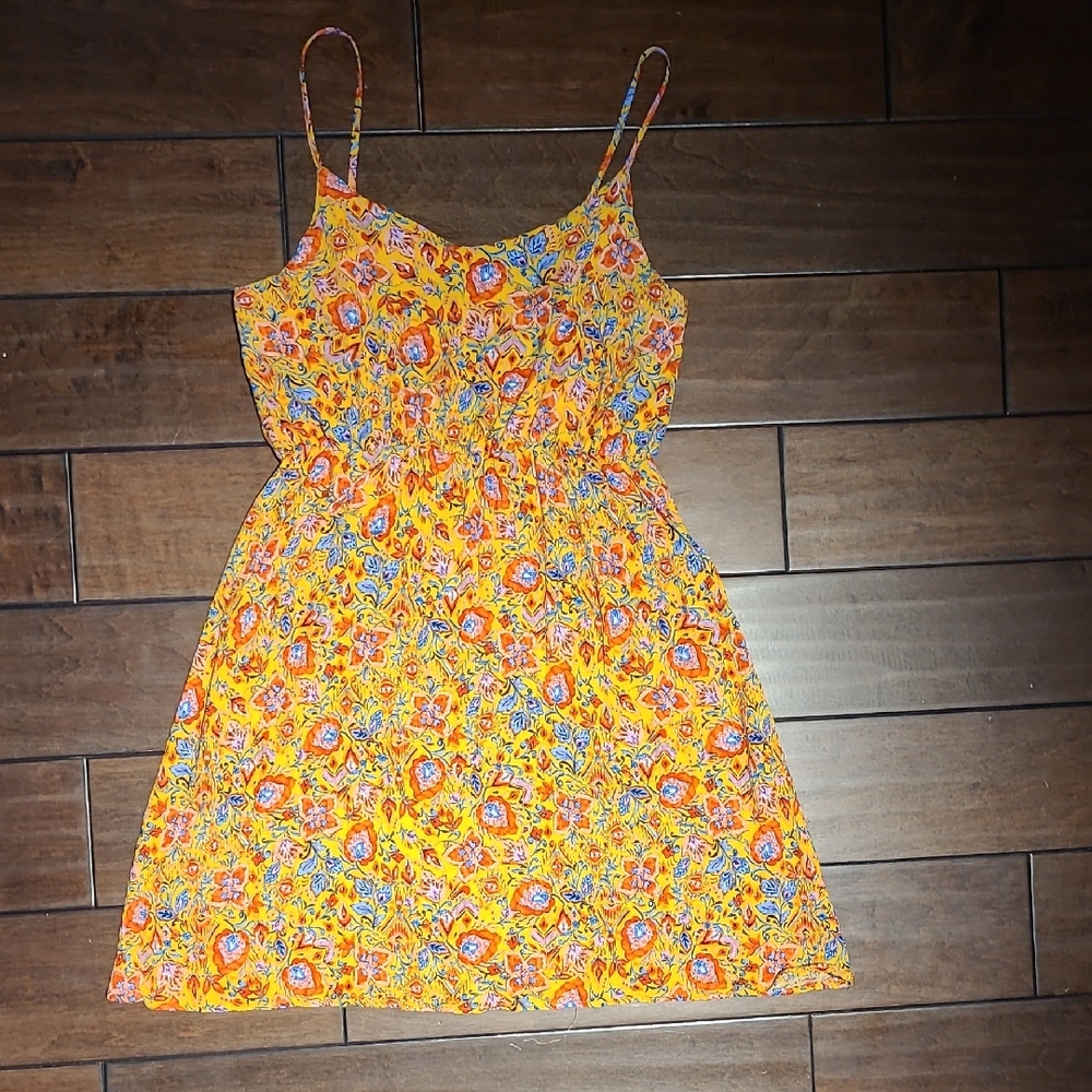 Yellow and Pink Sleeveless Spaghetti Strap Sundress